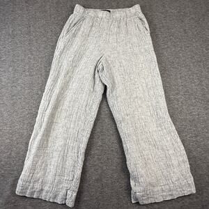 Tahari Women's Wide Leg 100% Linen Pants Sz Small Crinkle Pull On Pockets Lined